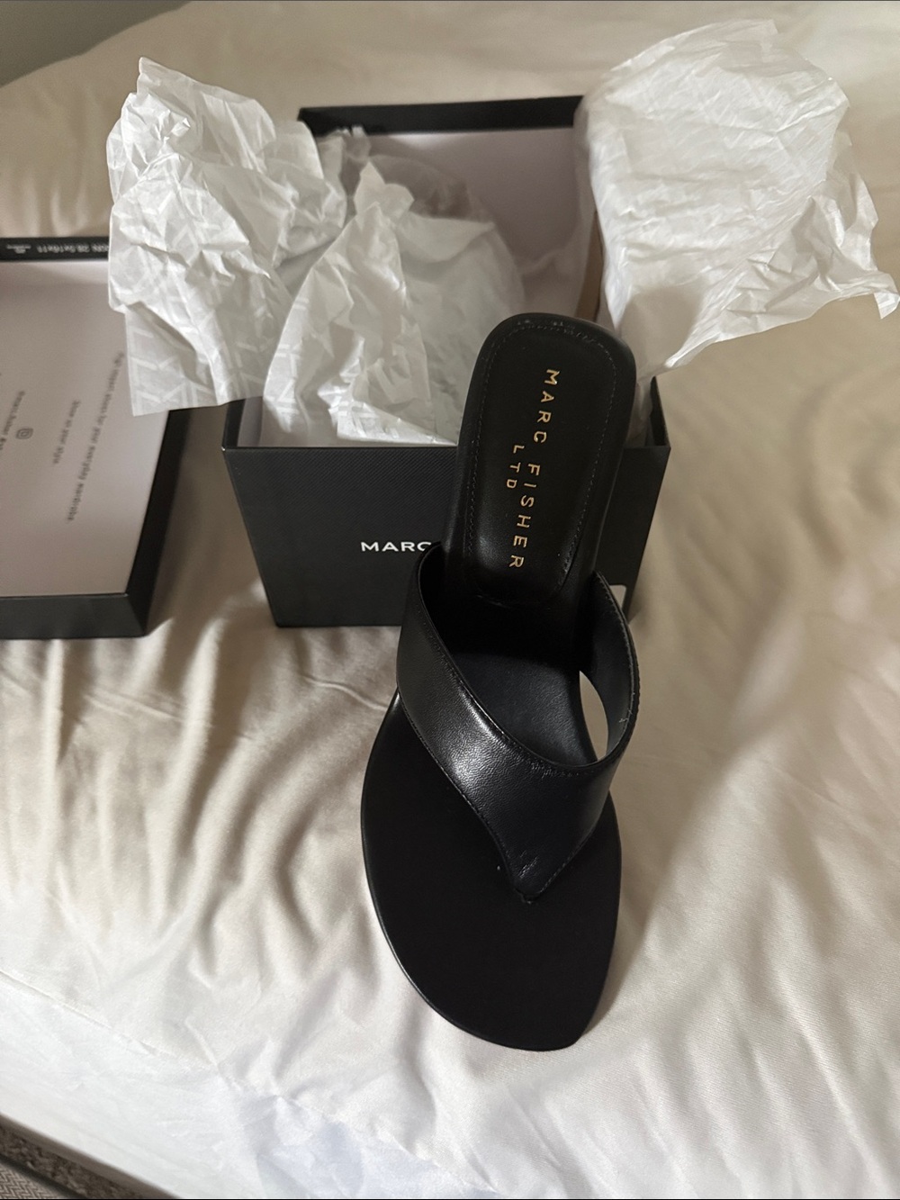 Marc Fisher Black Leather Crossover Thong Mule